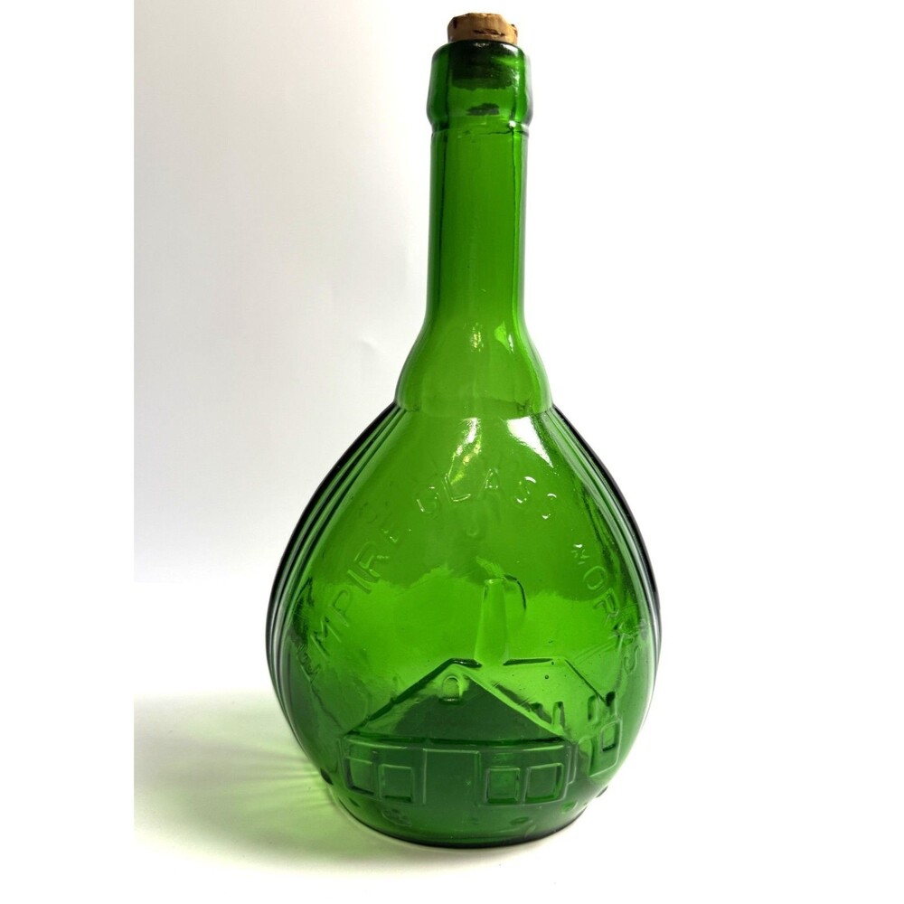 Jenny Lind Vintage Reproduction Green Glass bottle With Cork 9.5in
